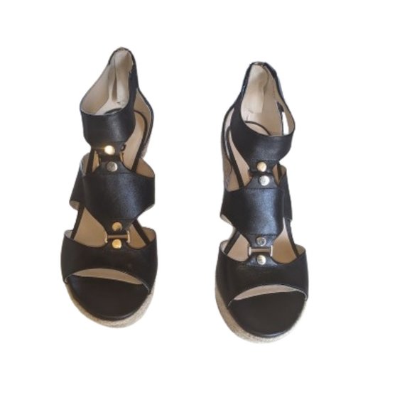 KARL LAGERFELD Black and Tan Wedge Platform Sandals Size 6 NEW NWOT - Picture 4 of 8